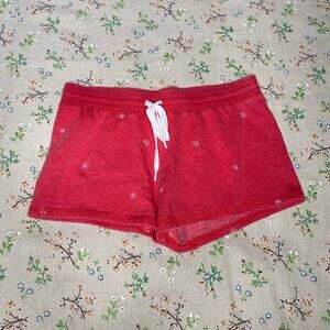 P.J. Salvage Sleep Short Sweatshort Red Medium Snowflake Embroidered Drawstring